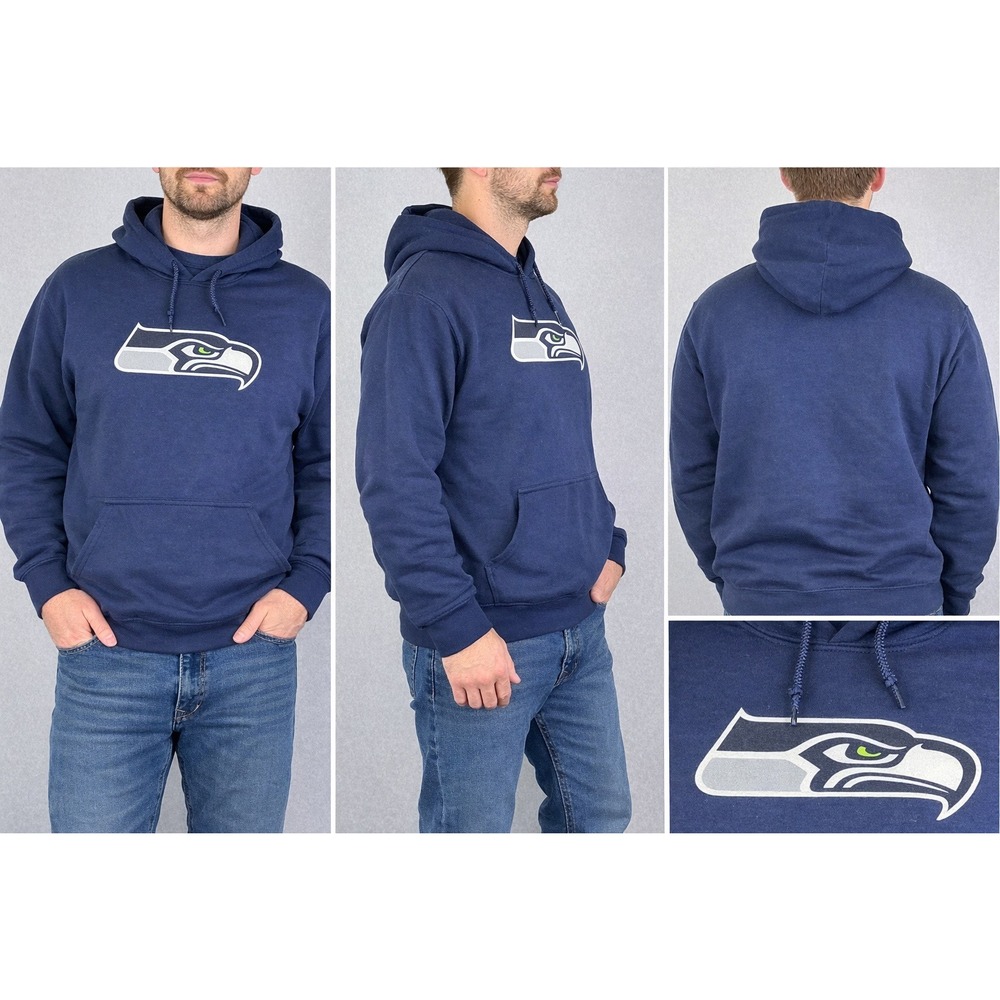 Seattle Seahawks NFL Team Apparel Navy Hoodie Sweatshirt Mens Large NWOT